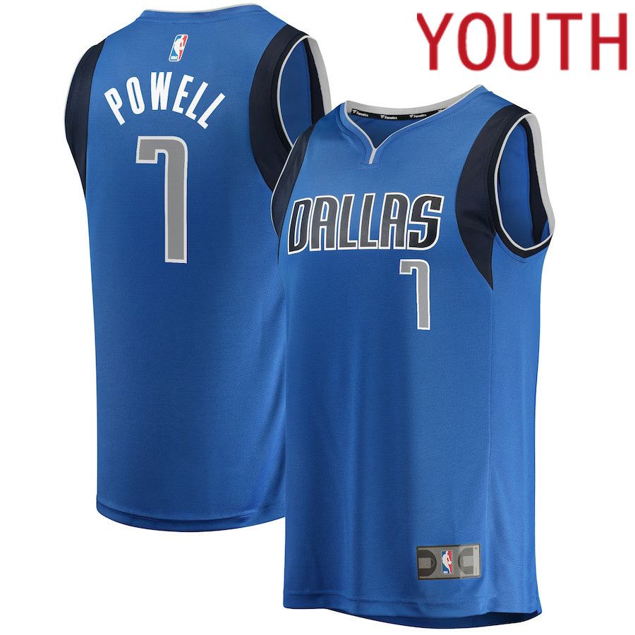 Youth Dallas Mavericks #7 Dwight Powell Fanatics Branded Blue Fast Break Player NBA Jersey